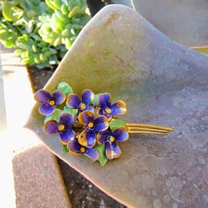 Vintage Violets Brooch Suffragette Enamel Flower Bouquet Vintage Austria Pin